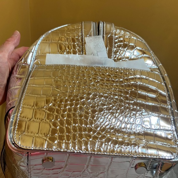 MICHAEL Michael Kors Bedford silver Argent embossed leather XL Weekender - Picture 4 of 13